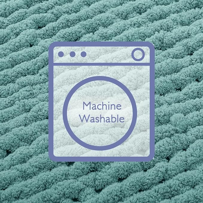 Bigacogo Chunky Knit Throw Blanket for Couch, 40x40 inches, 100% Hand Knitted with Thick Jumbo Chenille Yarn, Cozy Soft Large Rope Knot Cable Crochet Blankets for Sofa Bed Living Room, Light Teal