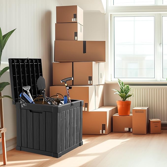 50 Gallon Deck Box Large Outdoor Storage for Patio Furniture,Outdoor Cushions,Garden Tools,Picnic Supplies and Pool Supplies,Waterproof,Resin,Lockable(Black)