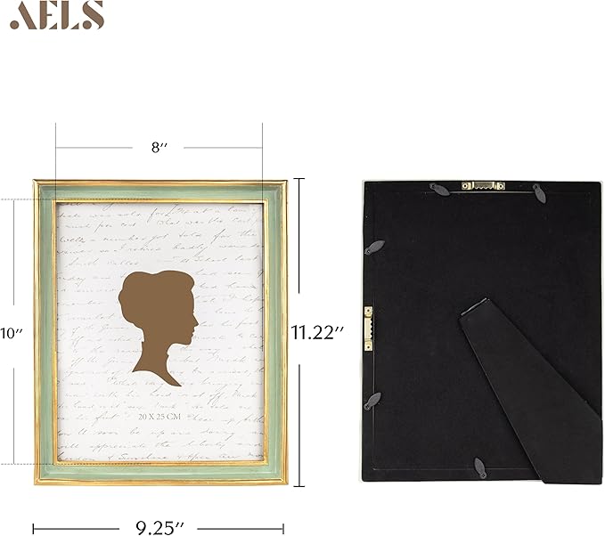 AELS 8x10 Inch Vintage Picture Frame, Elegant Antique Photo Frames with Glass Front, Photo Display, Tabletop Wall Hanging, Gift Ideas, Sage Green with Gold Trim