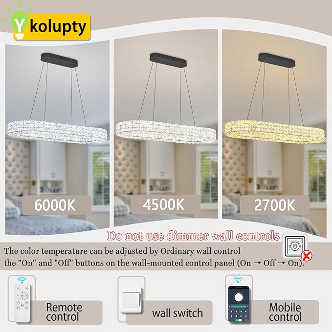 Modern Crystal Chandelier, Dia 40" Rectangular Chandelier for Dining Room,Black Rectangle Crystal Ceiling Light Luxury Oval Chandeliers for Living Room Kitchen Island