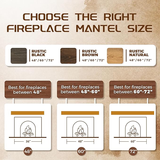 48x8x3 Fireplace Mantel - Solid Rustic Wood - Wall Mounted Floating Shelf with Invisible Heavy Duty Steel Bracket (Weathered Brown)