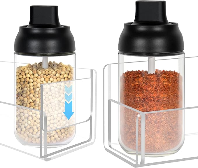 Acrylic Spice Rack Wall Mount-6 Inch, Clear Spice Shelf Storage Holder, 2 Pack Hanging Seasoning Rack Organizer for Cabinet Door, Cupboard or Wall Kitchen (Adhesive or Screw)