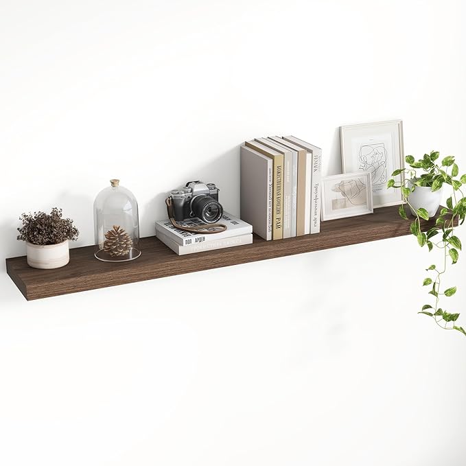 48 Inch Floating Shelves, 8 Inch Deep Floating Shelves for Wall, Hanging Shelf with Invisible Brackets, Deep Shelves for Bathroom, Bedroom, Living Room, Walnut, Set of 1