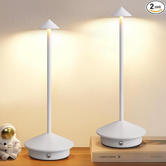 Modern Cordless Table Lamp Set of 2, Portable LED Desk Lamps, 5000mAh Rechargeable Battery Operated Lighting for Bedroom Dining Room Restaurant Coffee Shop Camping Night Light (White)