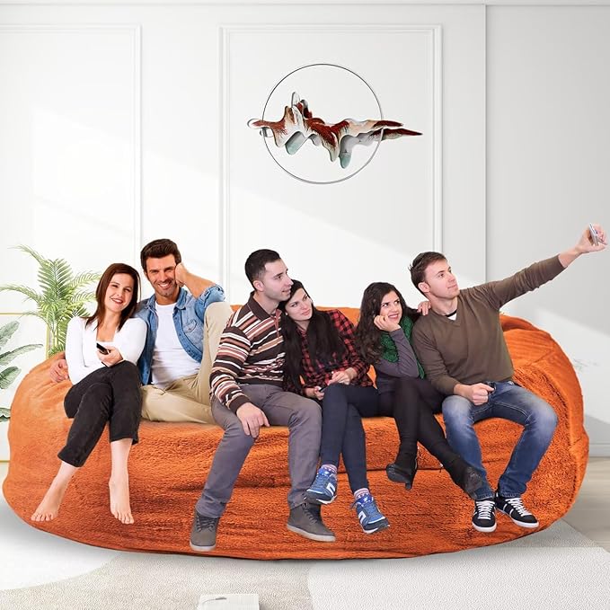 Bean Bag Chair for Adults 8FT,Soft Removable Cover for Teens/Girls Bedroom,Fluffy Giant Round Floor Beanbag Lounger Chairs (No Filler,Orange)