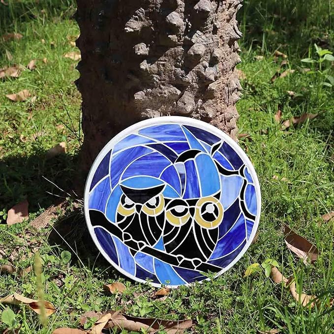 Bieye MSS005 Tiffany Style Stained Glass Mosaic Decorative Stepping Stone for Garden Decor (Owl, 12" Round)