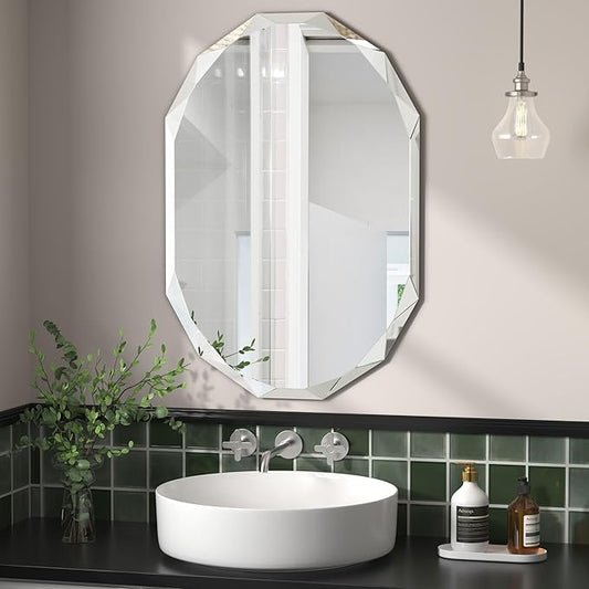 Bathroom Mirrors for Over Sink, Round Frameless Mirrors for Wall, 20x30 Inch Beveled Bathroom Mirror, Bathroom Vanity Circle Mirror for Bedroom Living Room Entryway Home Decor