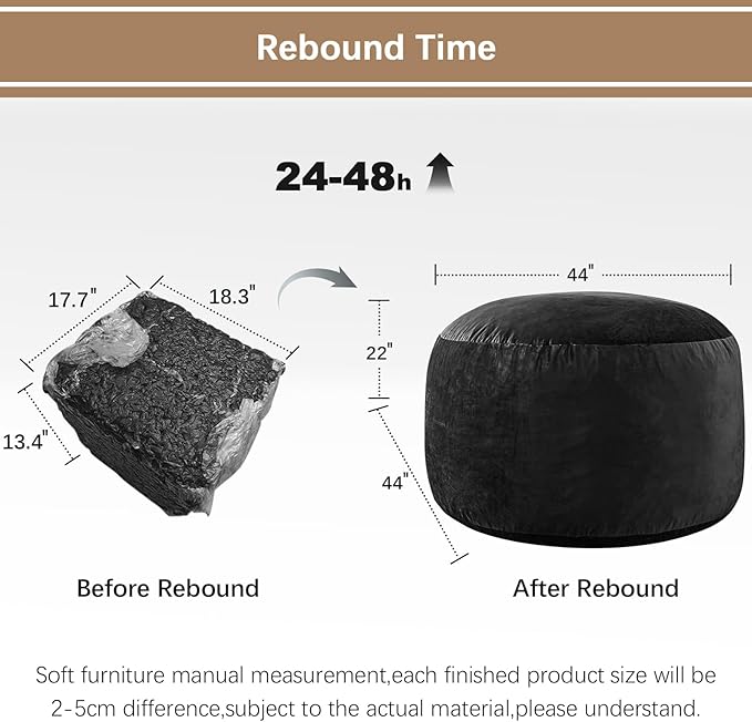 Bean Bag Chairs for Adults - Memory Foam Furniture BeanBag Chair - Kids/Teens Sofa with Soft Micro Fiber Cover - Round Fluffy Couch for Living Room Bedroom College Dorm - 4 ft, Carbon Black