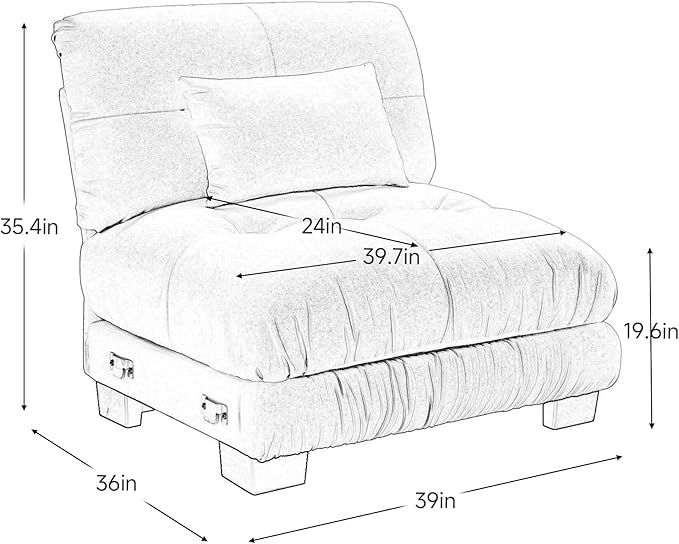 Armless Sofa W/1 Pillow - Blue