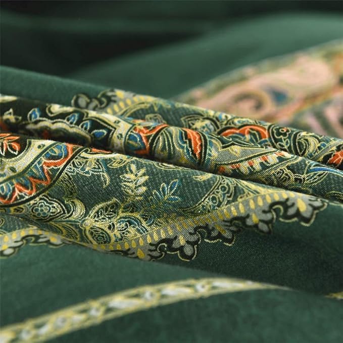 ABREEZE Bohemian Vintage King Size Floral Cotton Bedding Set 3Pcs Duvet Cover Set Boho Green Paisley 100% Egyptian Brushed Cotton Reversible Home Bedding Collection