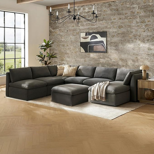 mopio Oversized Modular Sectional Sofa with Fully Removable Covers and Storage, Convertible U, L-Shaped and Sleeper Sectional, Modern Couches with Ottoman Chaise (Stone Gray Fabric, 8 Seats, U)