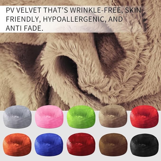 Bean Bag Chair for Adults 7FT,Soft Removable Cover for Teens/Girls Bedroom,Fluffy Giant Round Floor Beanbag Lounger Chairs (No Filler,Tan)