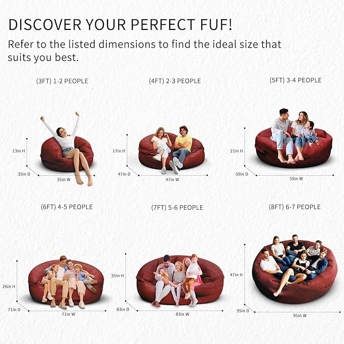 Bean Bag Chair for Adults 6FT,Soft Removable Cover for Teens/Girls Bedroom,Fluffy Giant Round Floor Beanbag Lounger Chairs (No Filler,Claret)