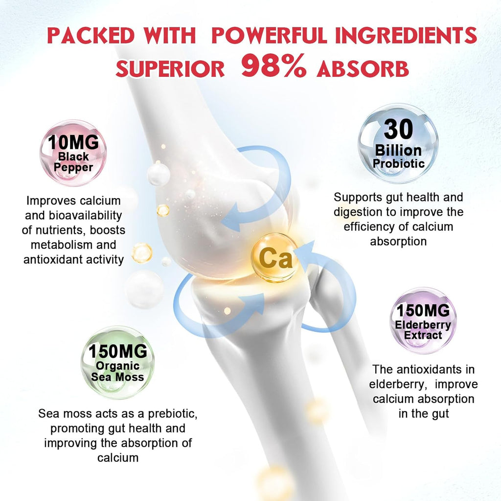 (2 Pack) Sugar Free Calcium Citrate Gummies 1200 mg with Vitamin d3, K2, Magnesium, Zinc for Bone, Muscle & Immune Support, High Absorption Calcium Supplement for Women, Raspberry Flavor, 60 Chews