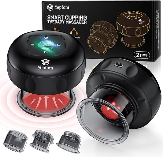 5-in-1 Smart Dynamic Cupping Set, 20 Levels Cupping Kit for Massage Therapy with Red Ligh-t Therapy&Heat Penetrates for Targeted Pain Relief, Knots, Aches, Muscle Soreness - 2Pcs(Black&Black)