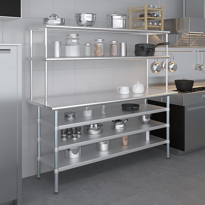 AmGood Stainless Steel Double-Tier Shelf | Work Table Overshelf | NSF Certified | Fits Over Tables | Many (72 in. Long x 18 in. Deep)