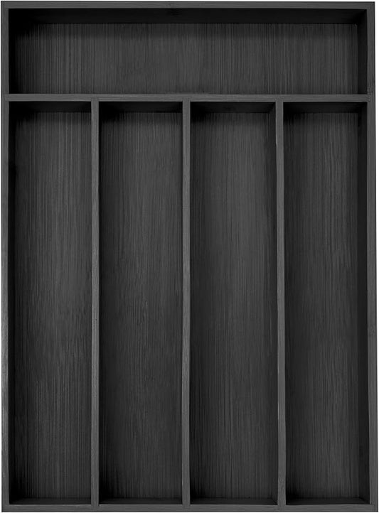 Bamboo Silverware Holder - Drawer Organizer with 5 Slots (Black)