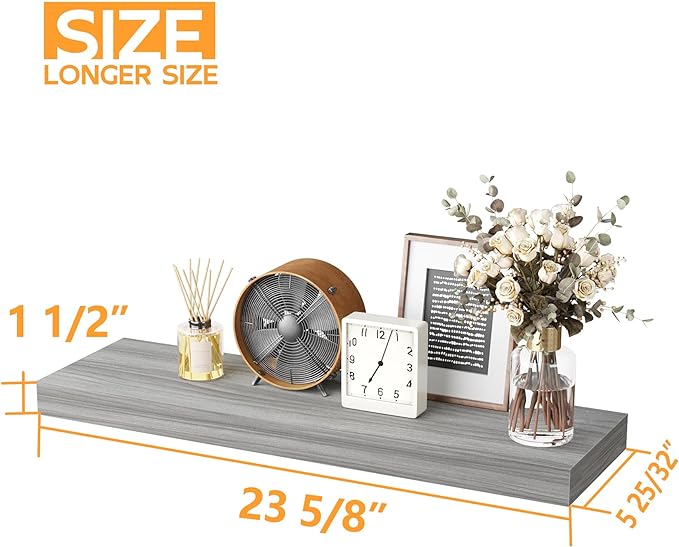 BAMEOS Floating Shelf,Wall Shelf,Decor Wall Mounted Shelves,Hanging Shelf Set L24xW6 for Bathroom Kitchen Living,Kitchen,Room Bedroom Storage,Walnut