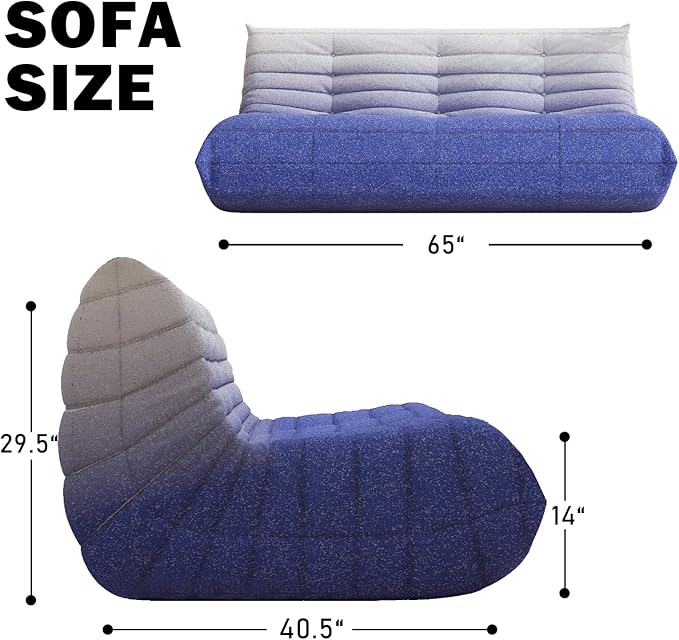 Big Bean Bag Chairs for Adults, 3 Seater Large Bean Bag Sofa, Fireside Chair Lazy Sofa Chair with High Density Comfortable Foam, Modern Bean Bag for Living Room, Bedroom, Office (Blue&White)
