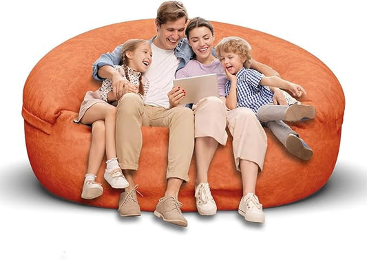 Bean Bag Chair for Adults 6FT,Soft Removable Cover for Teens/Girls Bedroom,Fluffy Giant Round Floor Beanbag Lounger Chairs (No Filler,Orange)