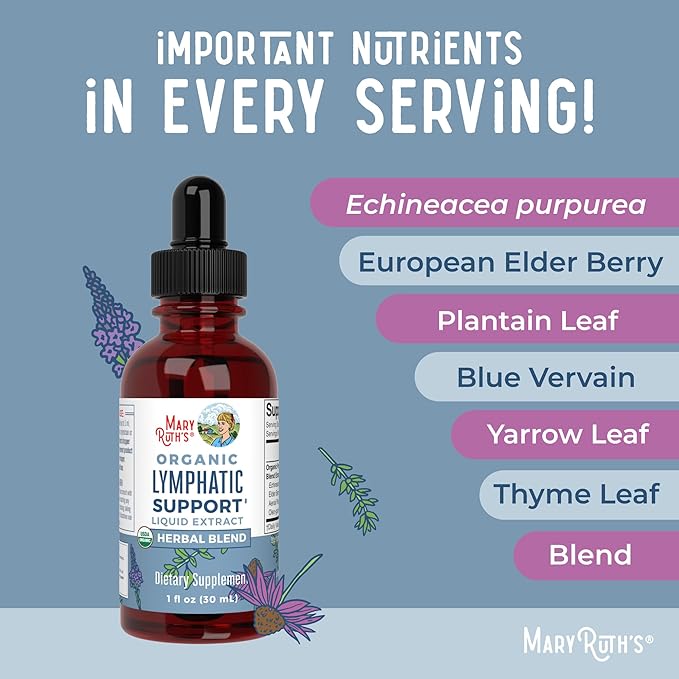 MaryRuth Organics Lymphatic Support Drops | USDA Organic Lymphatic Cleanse Immune Support Supplement| Lymphatic Support with Echinacea & Elderberry | Blue Vervain | Vegan | Non-GMO | 30 Servings