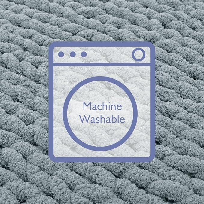 Bigacogo Chunky Knit Throw Blanket for Couch, 40x60 inches, 100% Hand Knitted with Thick Jumbo Chenille Yarn, Cozy Soft Large Rope Knot Cable Crochet Blankets for Sofa Bed Living Room, Dusty Blue