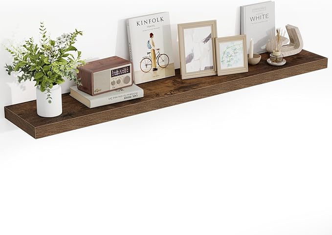 55 Inch Floating Shelves, 55"x9.25"x1.5" Inch Deep Floating Shelves for Wall, Wooden Shelves for Bathroom, Bedroom, Living Room, Brown