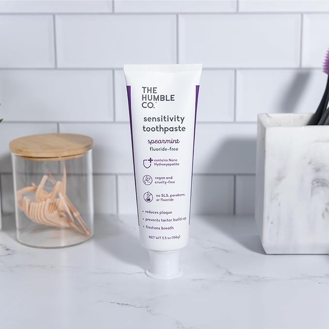 The Humble Co. Sensitive Toothpaste – Natural Spearmint Fluoride Free Toothpaste for Fresh Breath and Helps Remove Plaque, Vegan Cruelty Free Oral Care, Non-Toxic SLS Free Toothpaste (5.5 oz, 2pk)