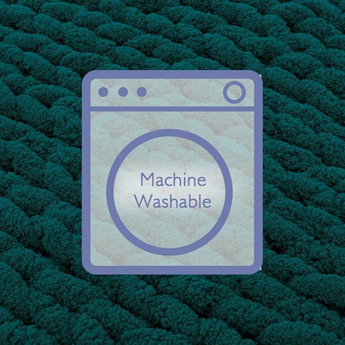 Bigacogo Chunky Knit Throw Blanket for Couch, 51x63 inches, 100% Hand Knitted with Thick Jumbo Chenille Yarn, Cozy Soft Large Rope Knot Cable Crochet Blankets for Sofa Bed Living Room, Dark Green