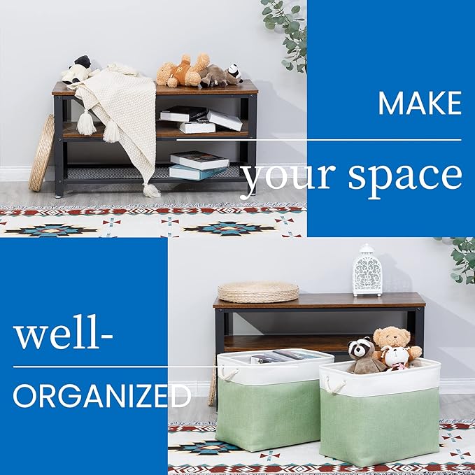 Bidtakay Large Storage Baskets for Nursery Toy Organizer Collapsible Organizing Baskets 17x12x15 In Green Canvas Bins for Organizing Set of 2 Clothes Decorative Baskets for Home Office Room Decor