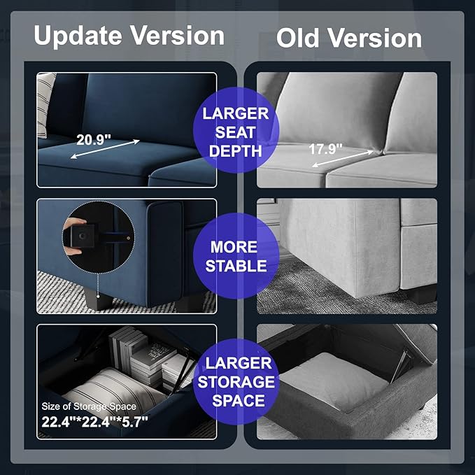 Belffin Modular Sectional Sofa with Double Chaise Velvet U Shaped Sofa Reversible Sectional Couch with Storage Blue