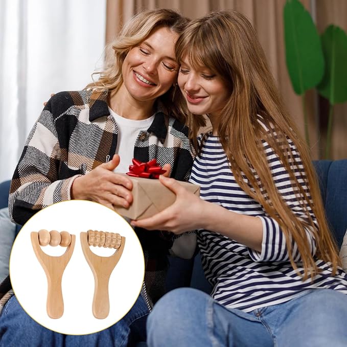 2 Pcs Wooden Massage Roller, Massage Hand Roller Massagers for Neck Muscle Rollers Stick Wooden Massager Tool for Back Rolling Hands Foot The Face Ball Full Body
