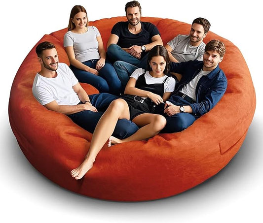 Bean Bag Chair for Adults 8FT,Soft Removable Cover for Teens/Girls Bedroom,Fluffy Giant Round Floor Beanbag Lounger Chairs (No Filler,Orange)