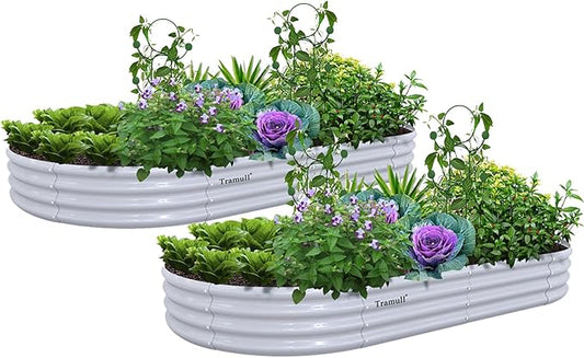 2 Pack 8x4x1FT Galvanized Raised Garden Bed Kit Oval Metal Ground Planter Box Outdoor Bottomless Planter Raised Beds for Vegetables Flowers Herbs Fruits, Gray