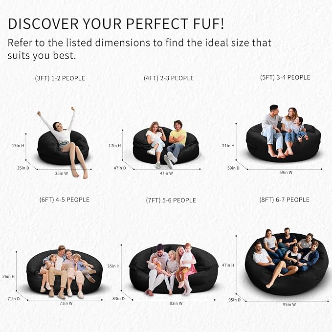 Bean Bag Chair for Adults 4FT,Soft Removable Cover for Teens/Girls Bedroom,Fluffy Giant Round Floor Beanbag Lounger Chairs (No Filler,Black)