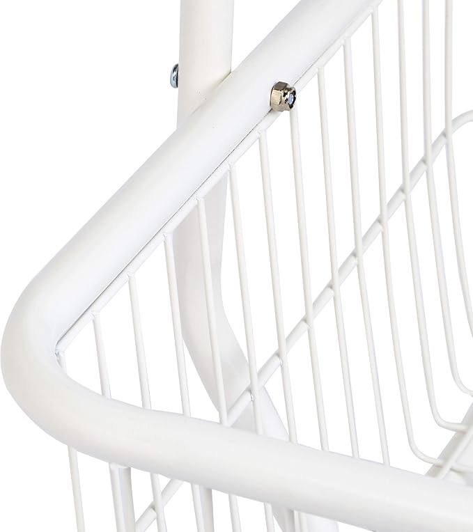 Amazon Basics Rectangular Laundry Hamper Basket Butler Cart with Wheels and Hanging Rack, White