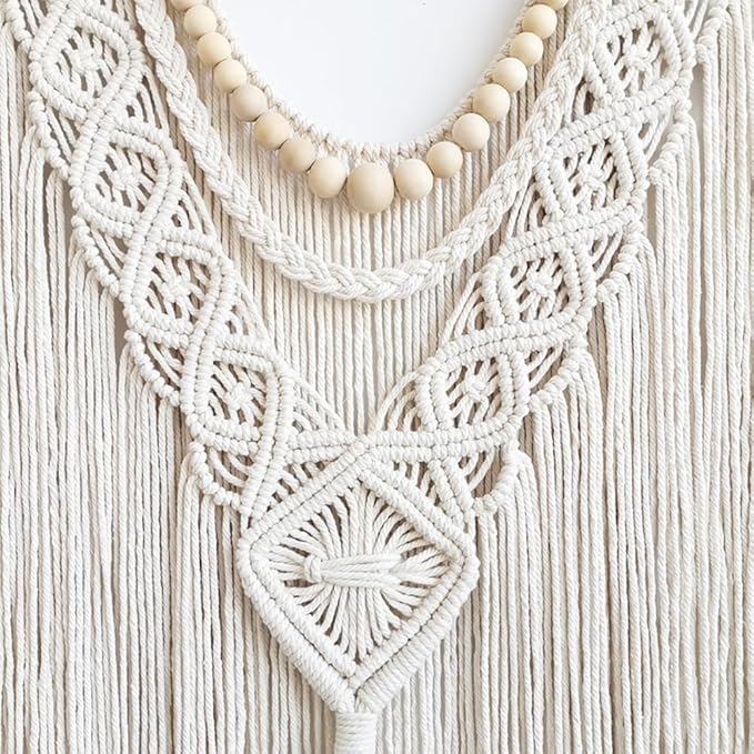 Achart Macrame Wall Hanging Large- Boho Wall Decor- large wall art- Wall Decor Living Room- Macrame Tapestry Boho Decor for Bedroom (Wooden Bead)