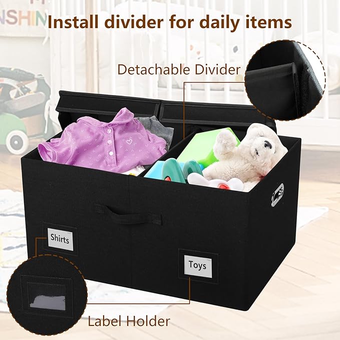 75 Quarts Extra Large Decorative Storage Bins with Lids, 1 Pack Black Collapsible Storage Bins with Lids, Stackable Storage Bins Decorative Box Storage With Lid Extra Large