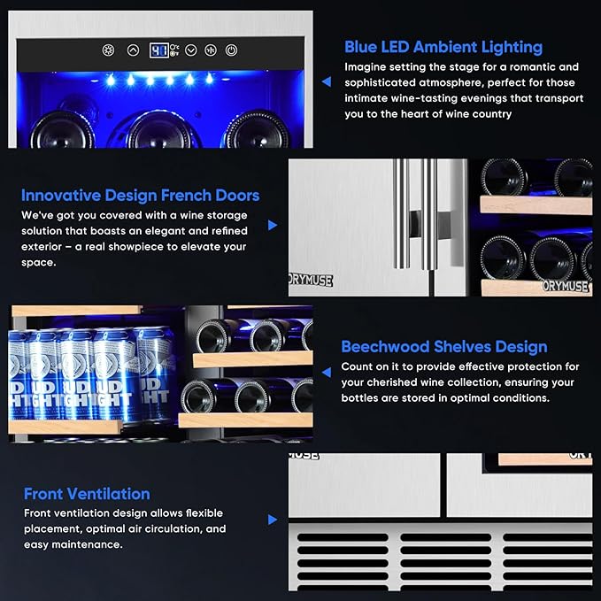30" Stainless Steel Wine & Beverage Refrigerator - Dual Zone, Built-in/Freestanding with Upgraded Cooling - 30 Bottles & 110 Cans Capacity