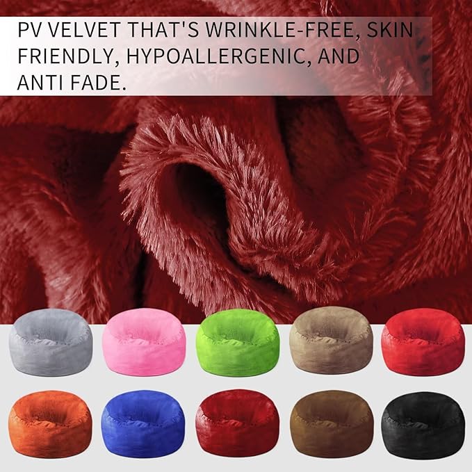 Bean Bag Chair for Adults 4FT,Soft Removable Cover for Teens/Girls Bedroom,Fluffy Giant Round Floor Beanbag Lounger Chairs (No Filler,Claret)