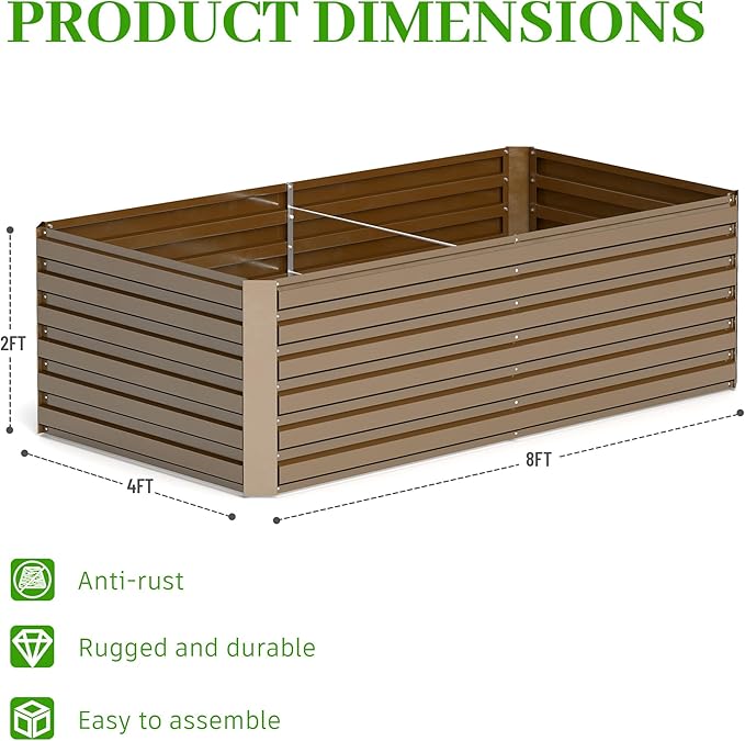 8x4x2 ft Raised Garden Bed, Large Metal Planter Raised Beds, Planters for Outdoor Plants for Vegetables, Flowers, Herbs, Fruits, and Succulents.