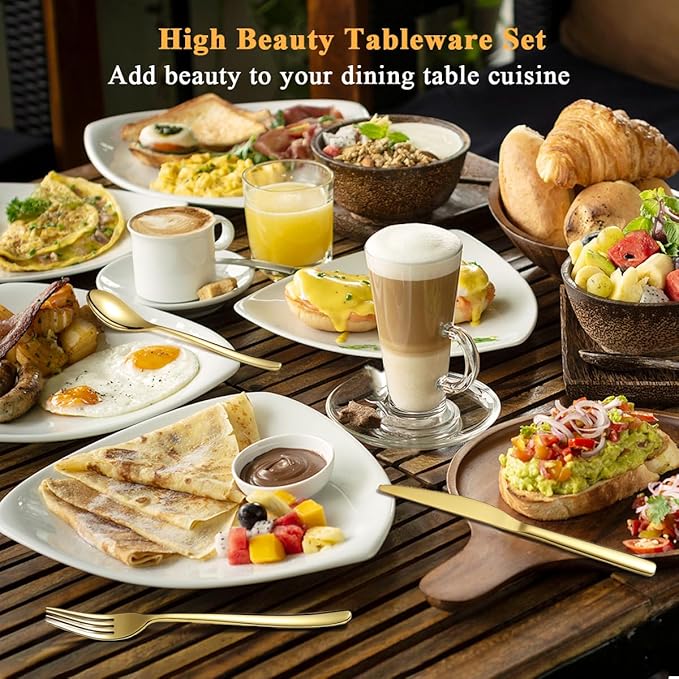 Berglander Gold Silverware Set 60pcs Service for 12, Golden Titanium Plating Stainless Steel Flatware Set, Gold Spoons Forks Knives Set for Home, Wedding, Restaurant, Hotel, Dishwasher Safe