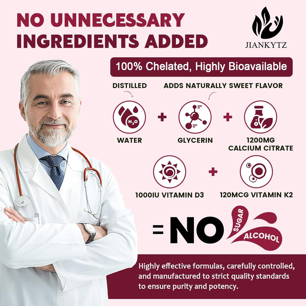 (2 Pack) Calcium Citrate with Vitamin D3 Liquid Drops for Women - Bones, Teeth, Immune Support, 1200mg Calcium Citrate Liquid Drops with Vitamin D3 K2, Vegan, Sugar-Free, 1 Fl Oz