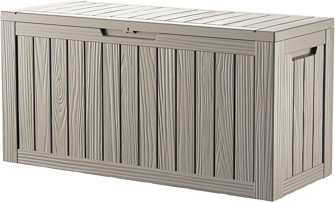80 Gallon Double-Wall Resin Deck Box - Lockable Waterproof Outdoor Storage Box, 515lbs Capacity & Doubles as Seating for Patio Furniture - Garden Tools, Pool Accessories (Brown)