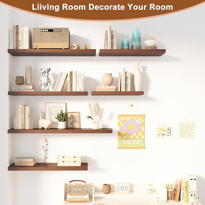 48 Inch Floating Shelf 1 Pack Large Floating Shelves for Wall No Drilling Accessories Included Deep Wall Shelves for Living Room Kitchen Farmhouse 48" W x 12" D x 1.2" Walnut