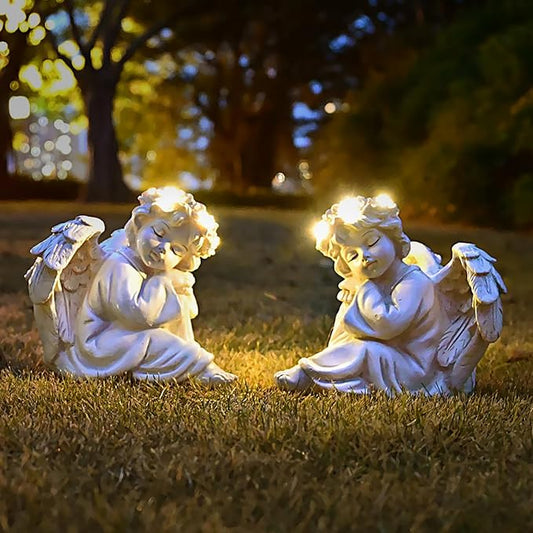 Angel Statue Garden Decor for Outside Solar Outdoor Decorations Patio Cherub Christmas Yard Porch Home Lawn Art Light up Figurine Memorial Sculpture Gift for Mom Mother Grandma