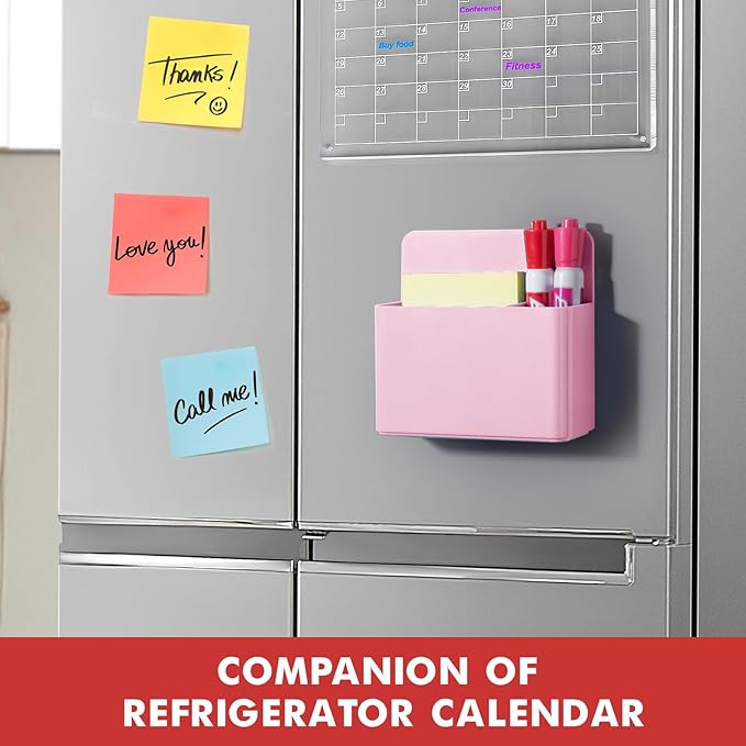 BEYGORM 2 Pack Plastics Magnetic Pen Holder for Refrigerator, Dry Erase Marker Holder for Whiteboard，Magnet School Locker Organizer Accessories, Pencil Cup, Pen Caddy, Classroom Organization(Pink)