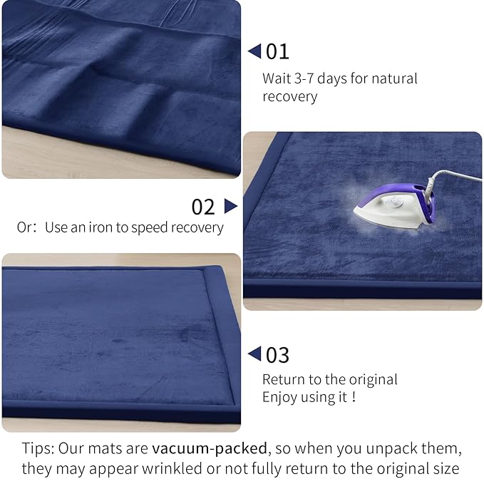 ACOMOPACK Baby Play Mat for Floor 1.3" Thick Memory Foam Play Mat 79"×157 Tummy Time Crawling with Non-Slip Bottom for Living Room,Nursery,Soft Velvet Playpen Mats for Kids,Infants（Royal Blue）