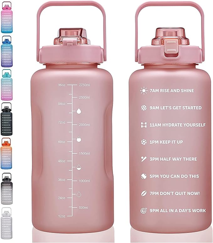 64oz,100oz,128oz Large Motivational Water Bottle with Time Marker, Leakproof & BPA Free Half Gallon Big Water Bottle with Straw Handle Tritan Frosted Water Jug for Gym,Fitness,Outdoor Sports
