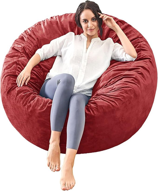 Bean Bag Chairs for Adults - Memory Foam Furniture BeanBag Chair - Kids/Teens Sofa with Soft Micro Fiber Cover - Round Fluffy Couch for Living Room Bedroom College Dorm - 3 ft, Red